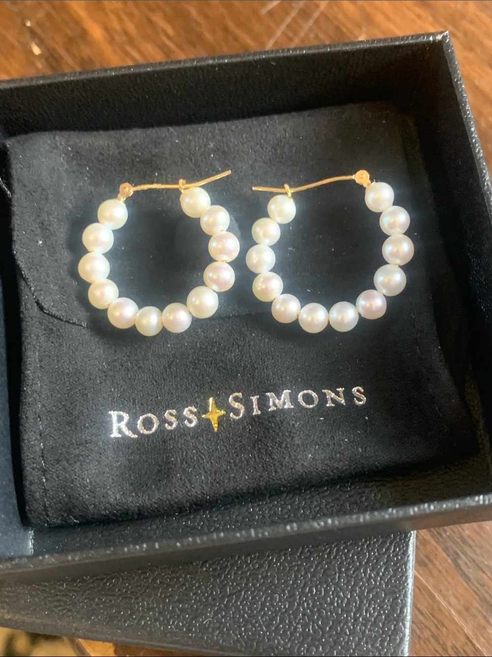 14kt gold Ross-Simons Gold Hoop Earrings with white Pearls. New
